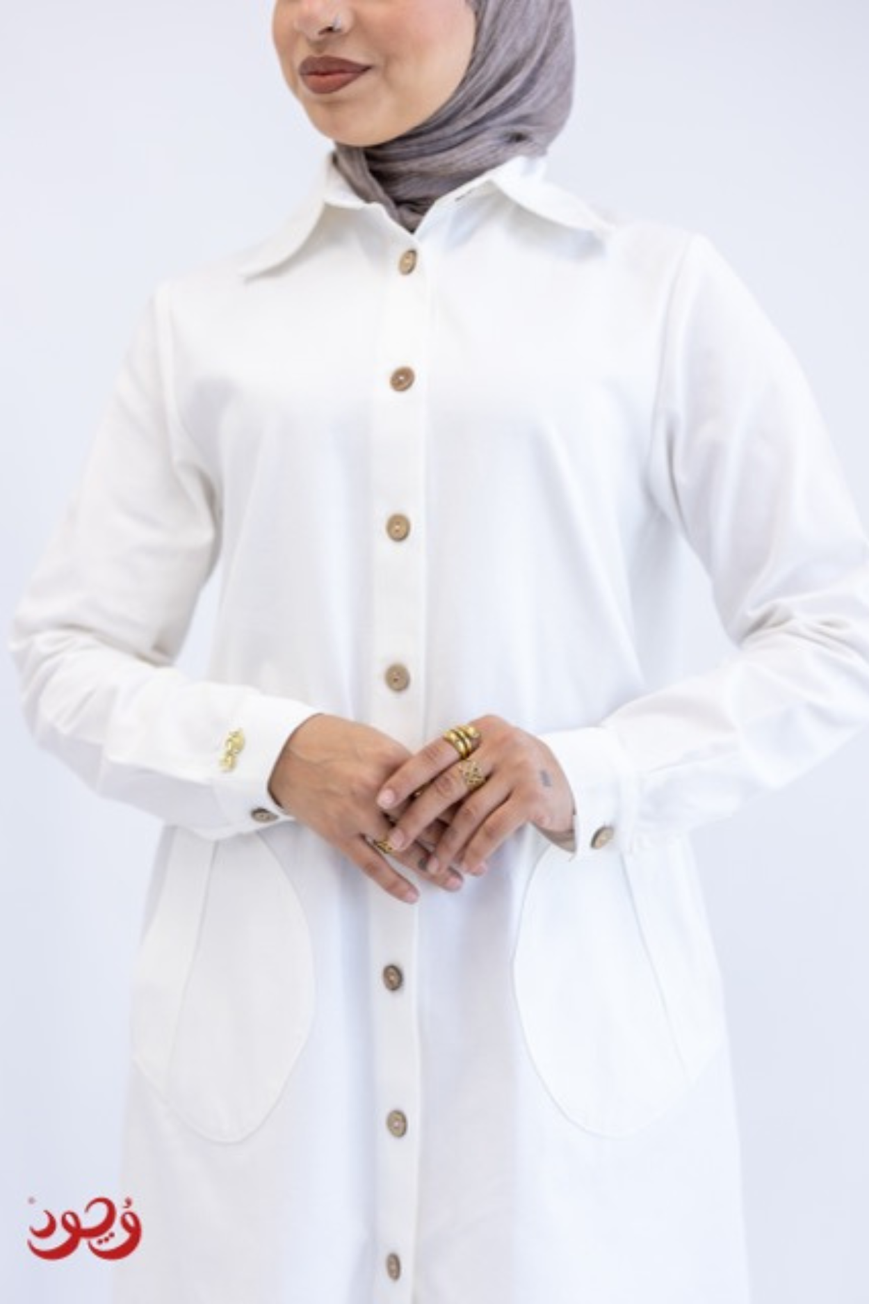 Long White Gabardine Blouse