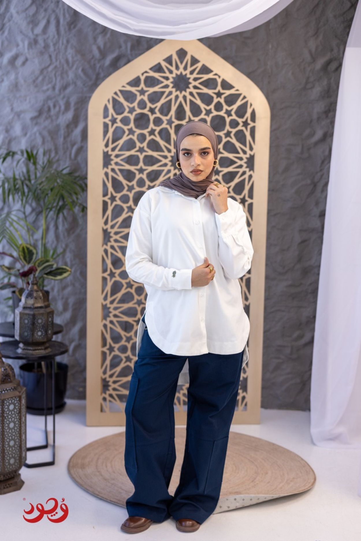 Short White Gabardine Blouse