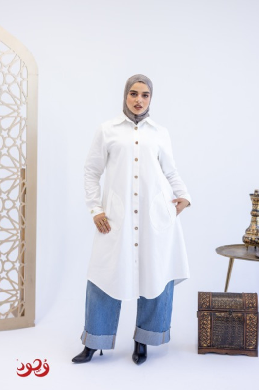 Long White Gabardine Blouse