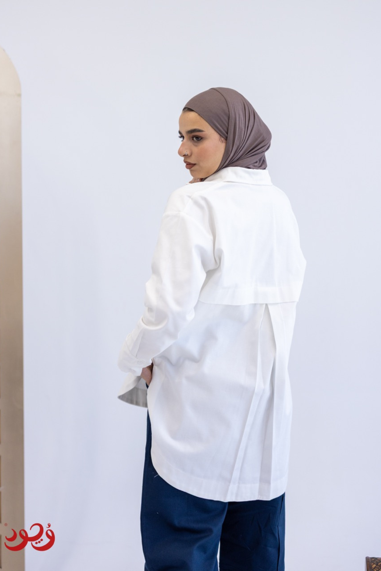 Short White Gabardine Blouse