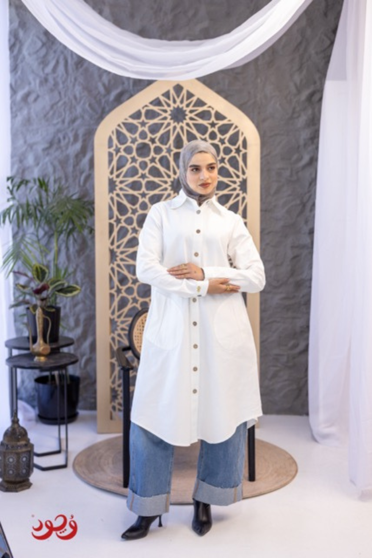 Long White Gabardine Blouse