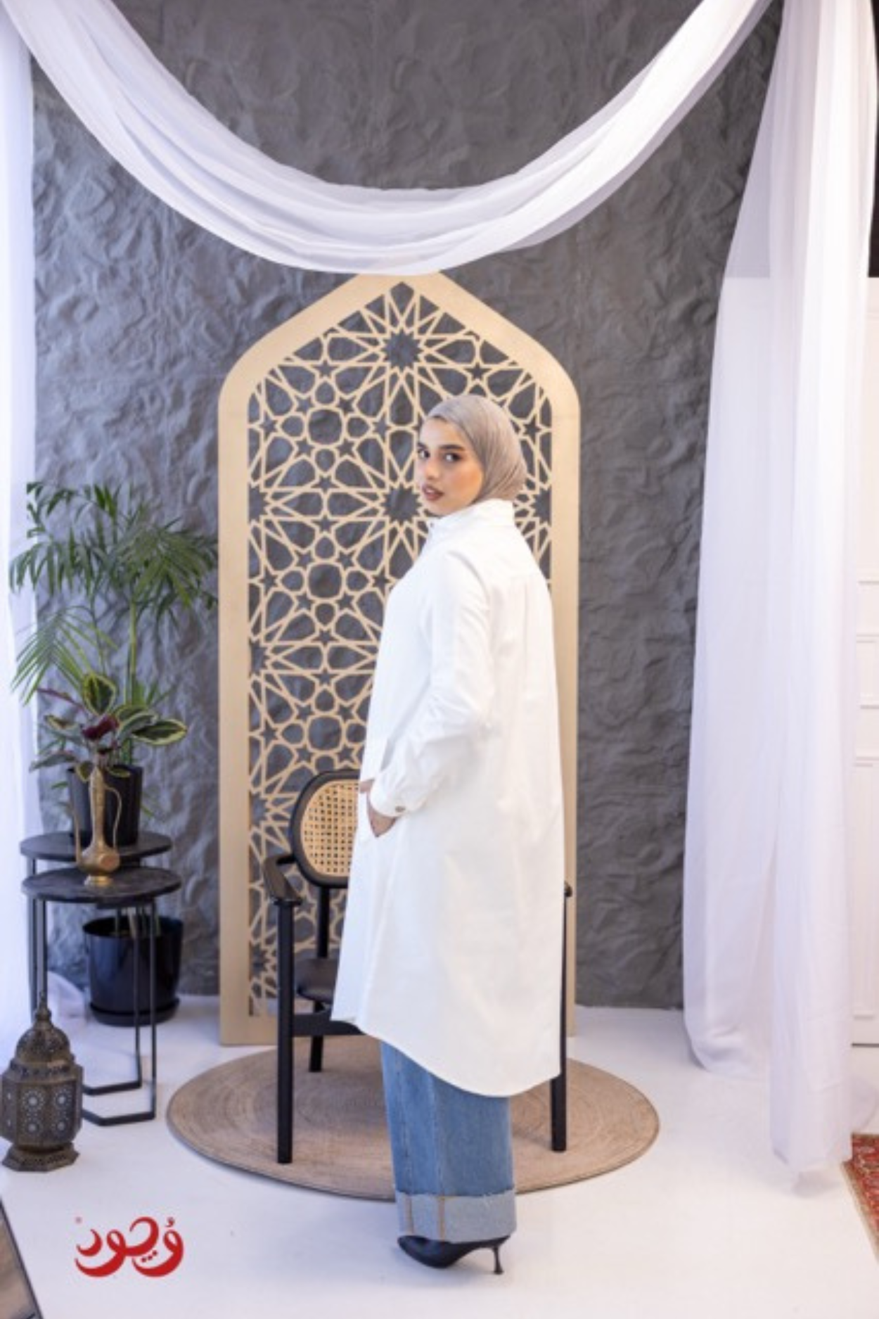 Long White Gabardine Blouse