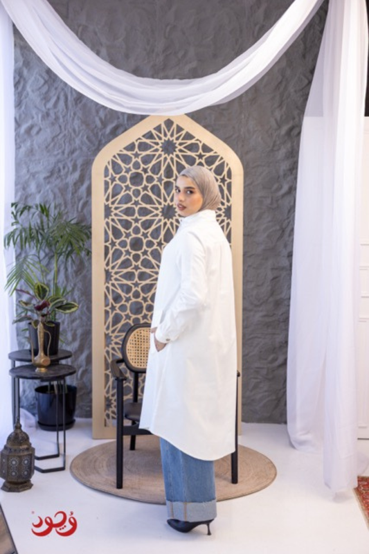 Long White Gabardine Blouse