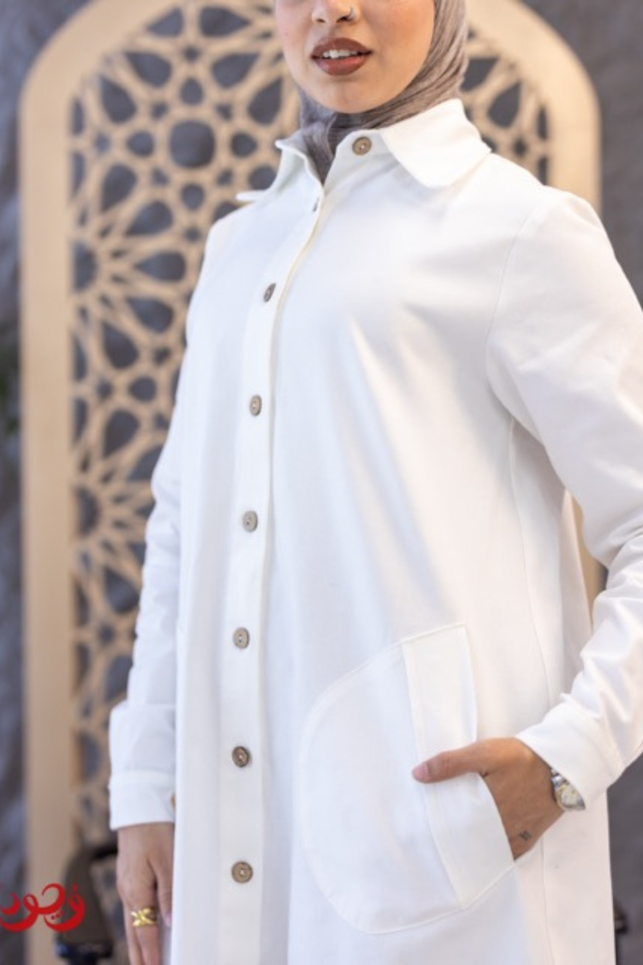 Long White Gabardine Blouse