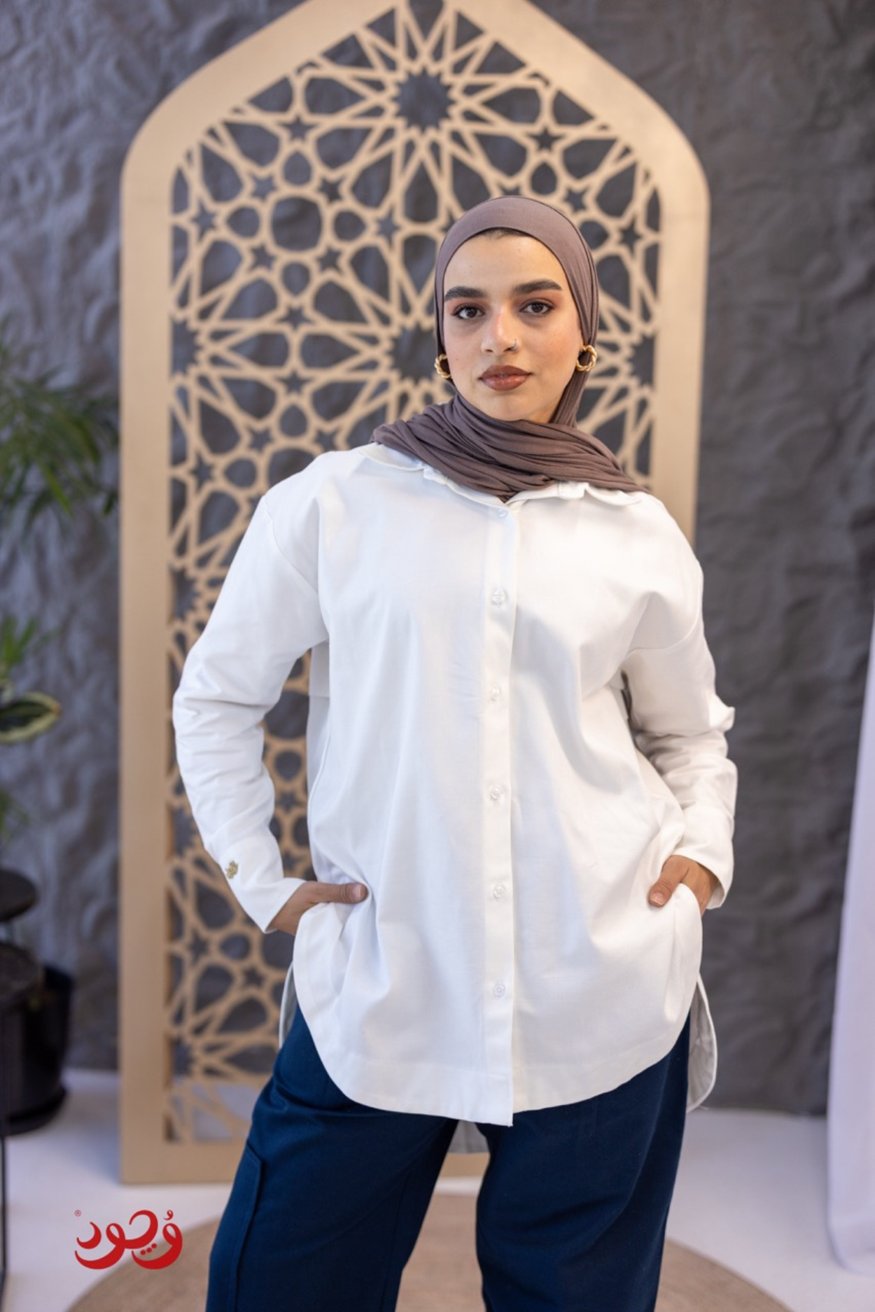 Short White Gabardine Blouse